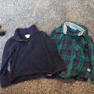 2T Crewcuts Navy Pullover and Green Plaid Ruggedbutts Shirt Set